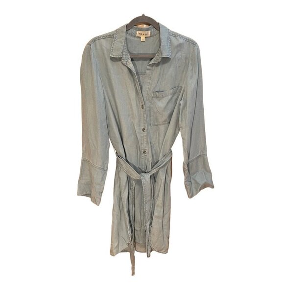 Cloth & Stone Anthropologie Tencel Blue Button Down Belted Dress Sz M - Picture 1 of 12